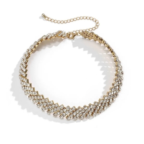 ⭐️OS009⭐️  EXQUISITE MULTI ROW SHINY RHINESTONE SHORT WOMENS CHOKER NECKLACE - Picture 7 of 11